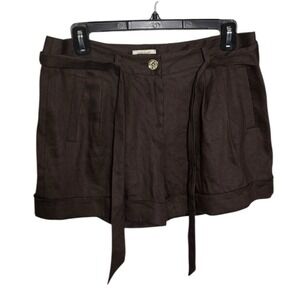 Kate Spade Brown Pixie Short Linen Blend Size 0‎ Belted Cuffed MSRP $195